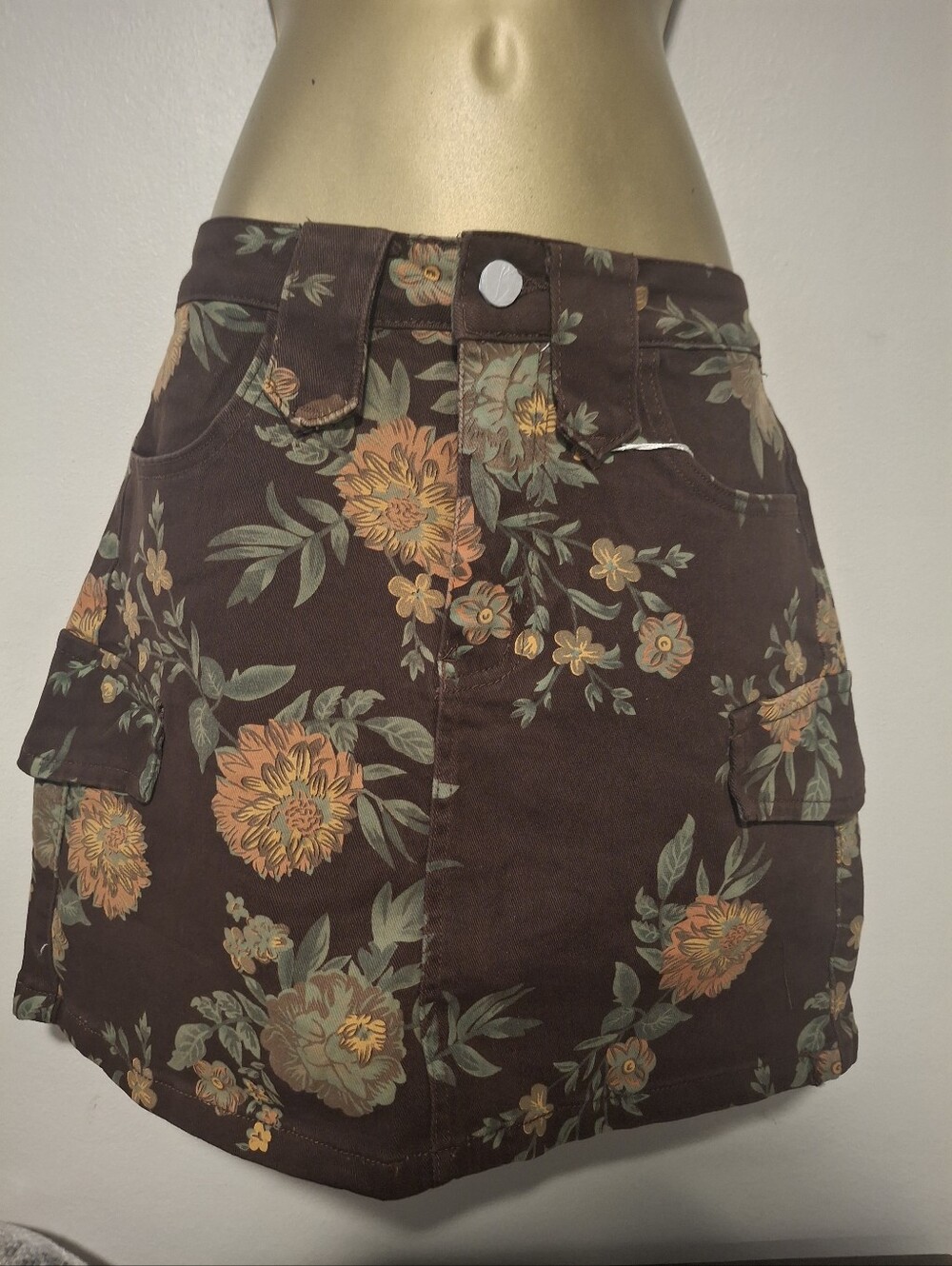 Brown Floral Cargo Mini Skirt - Women's Shorts